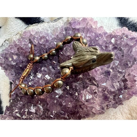 WOLF SPIRIT ANIMAL Obsidian Mala Bracelet - Picture 10 of 14